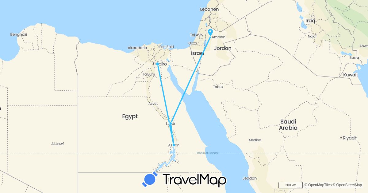 TravelMap itinerary: driving, boat in Egypt, Jordan (Africa, Asia)